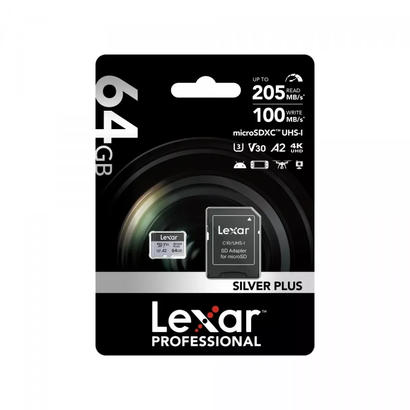 MicroSD-Karte Lexar 64 GB UHS-I Klasse 3 SILVER PLUS