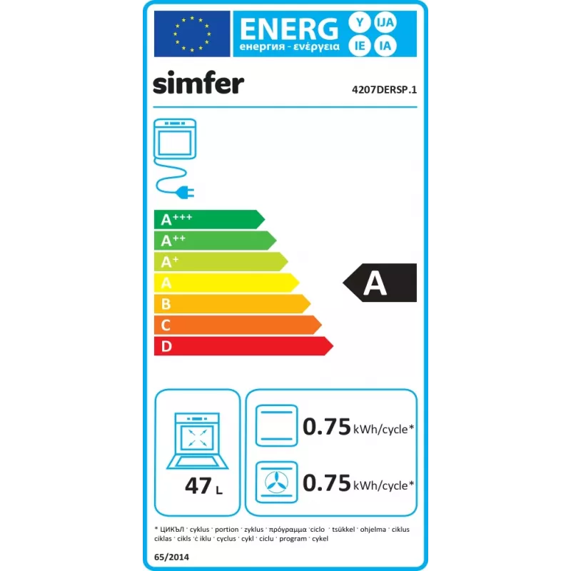 Einbau-Backofen SIMFER 4207DERSP.1 — 47 L, multifunktional, manuelle Pop-up-Knebel, schwarz, 59,5×45 cm