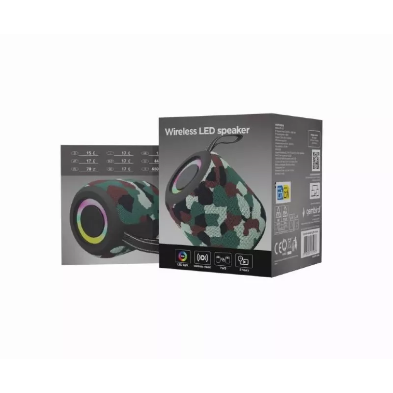 Tragbarer Lautsprecher|GEMBIRD|Tarnung|Tragbar/Kabellos|Bluetooth|SPK-BT-LED-05-CM