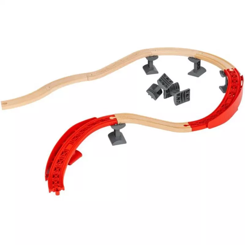 World Schienenpaket Berg und Tal, Eisenbahn Holz/Rot, 16-teilig