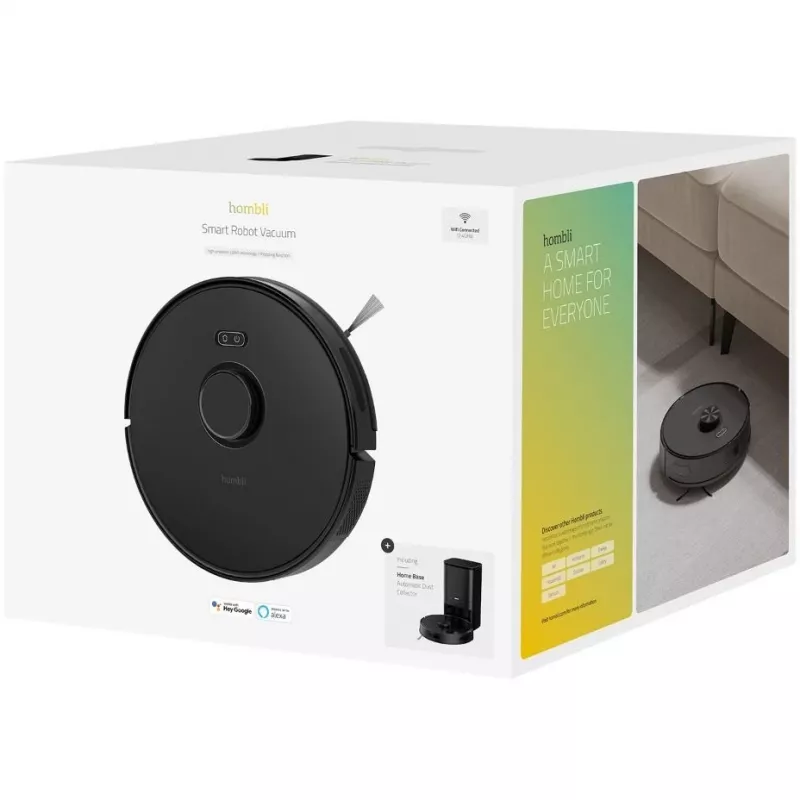 Robot vacuum Hombli HBVR-0100 — beutellos 0,35 L, 3200 mAh, 90 min Laufzeit, 33 cm Durchmesser, Schwarz