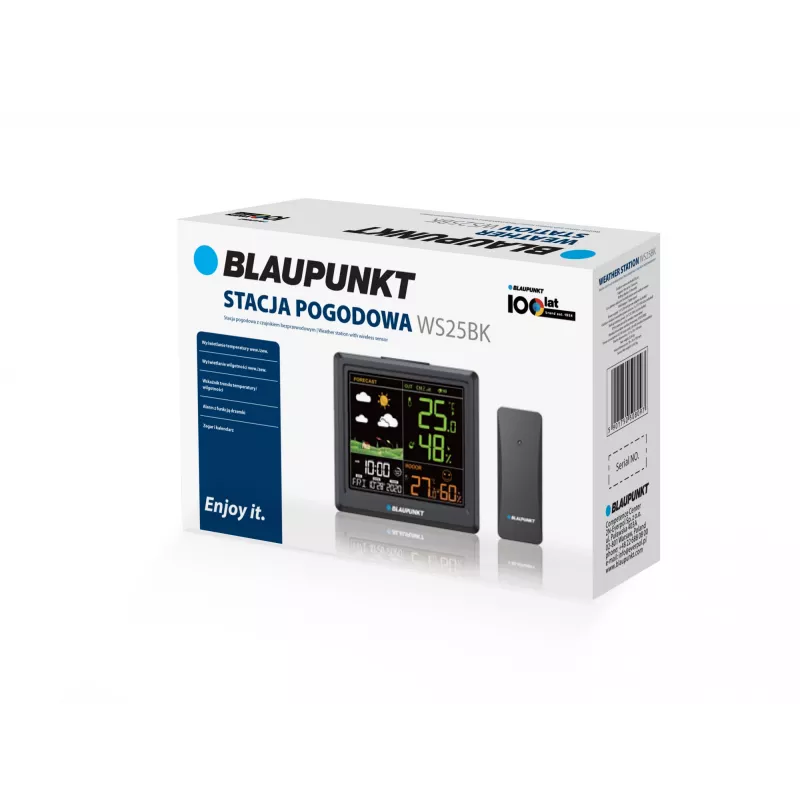 Wetterstation BLAUPUNKT WS25BK — Monitor für Innen-/Außentemperatur und Luftfeuchtigkeit, schwarz, 1 Sensor, LCD-Anzeige