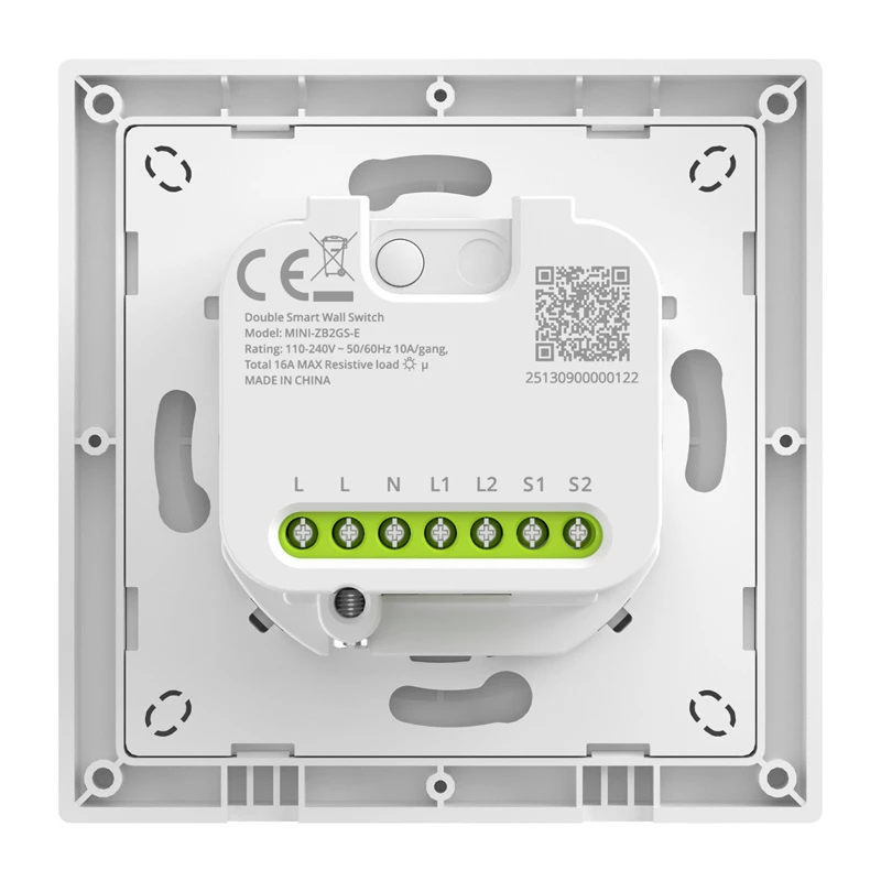 Wandmontierter ZigBee-Zweikanal-Smart-Schalter Sonoff MINI-ZB2GS-E für zwei Stromkreise, kompatibel mit Unterputz-/Hutschienenmontage