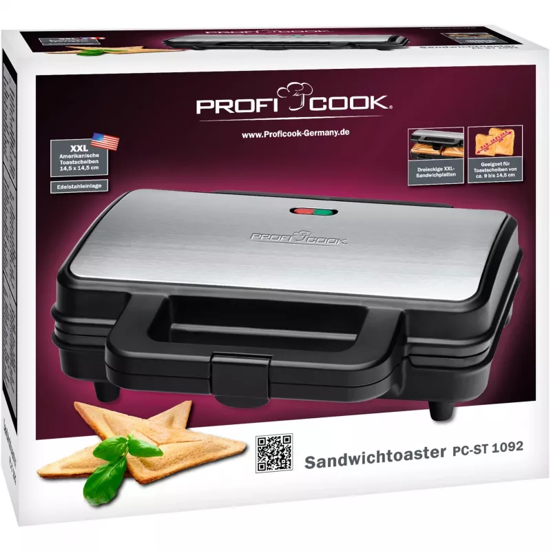 ProfiCook PC-ST 1092 - Sandwichmaker - 900 W - Edelstahl/Schwarz