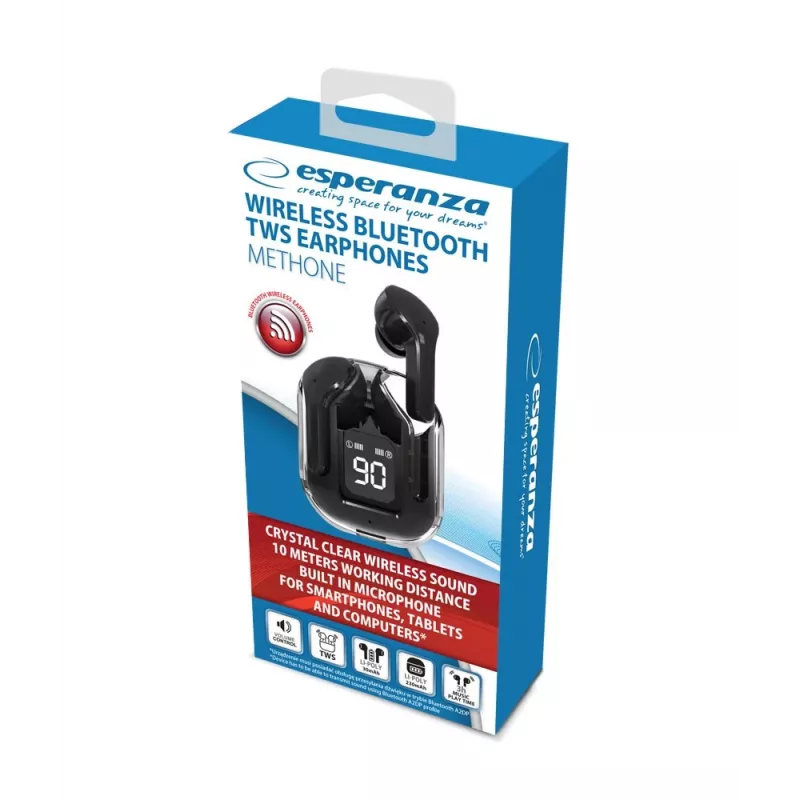 Kabellose In-Ear-Kopfhörer ESPERANZA EH238K — Bluetooth 5.3, 2,4 GHz, 10 m Reichweite, 230 mAh Akku, Touch-Steuerung, schwarz