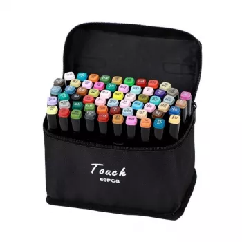 Marker-Set Extralink MARKERY 60SZT — 60 Stück, Pinsel- und Rundspitzen, Farben Schwarz/Coral/Mint/Moka/Sky
