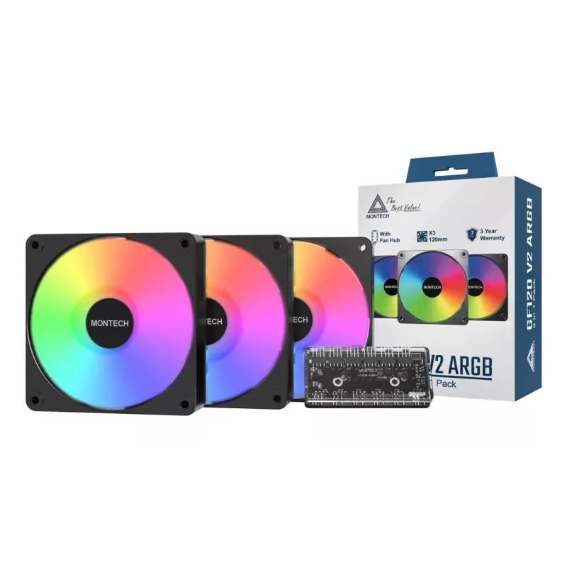 Montech GF120 V2 ARGB Computergehäuse-Lüftermodul 12 cm Schwarz 3 St.