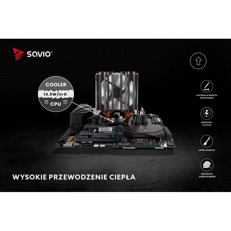 Wärmeleitpaste SAVIO TG-04 2g – hochleistungsfähige CPU/GPU-Wärmeleitpaste, Dichte 2,81 g/cm³, grau, 2 g