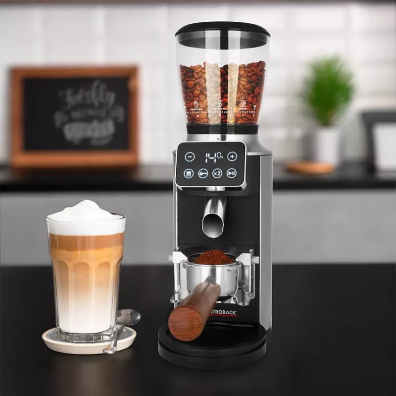 Kaffeemühle mit Kegelmahlwerk GASTROBACK Design Pro Touch 30 — Kegelmahlwerk, 300 g Bohnenbehälter, 150 W, schwarz/transparent