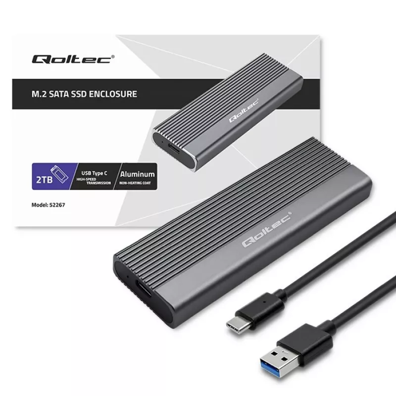 Qoltec Gehäuse für M.2-SATA-(NGFF)-SSD, USB-C