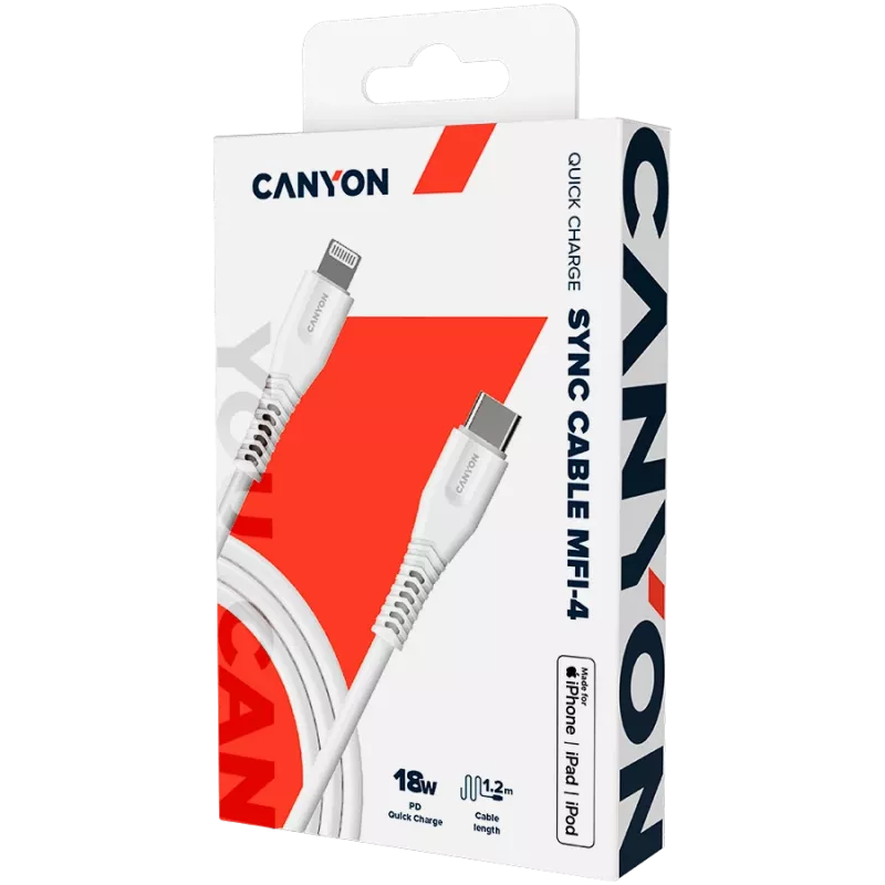 CANYON Kabel MFI-4 Type-C auf Lightning 1,2m Weiß