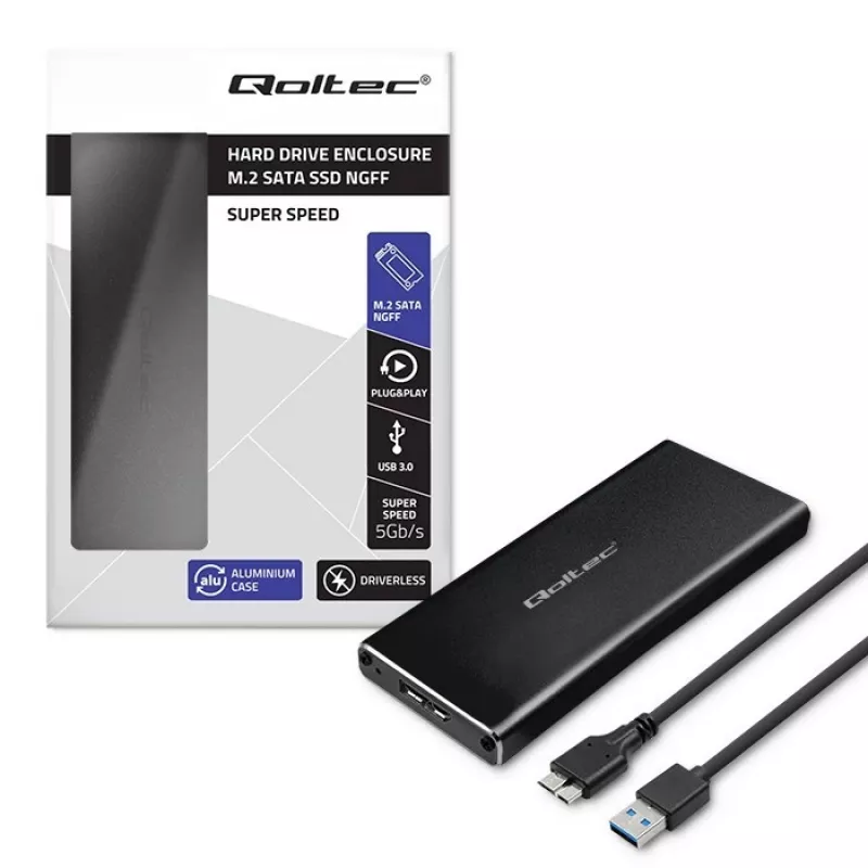 M.2 SATA SSD-Gehäuse QOLTEC 51854 USB 3.0 werkzeuglos