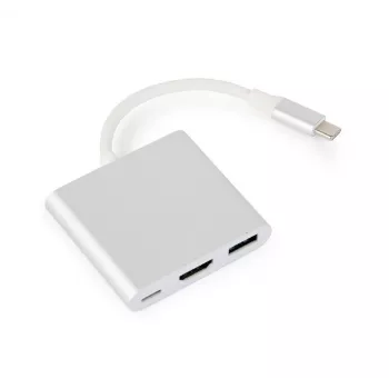 USB-Grafikadapter GEMBIRD A-CM-HDMIF-02-SV, HDMI-Ausgang, bis zu 3840×2160, silber, 58,5×51×11,6 mm