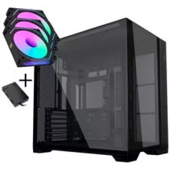 Lian Li O11 Vision Compact PC-Gehäuse Bundle + 3x UNI FAN SL-INF 120 Reverse Blade Lüfter - schwarz