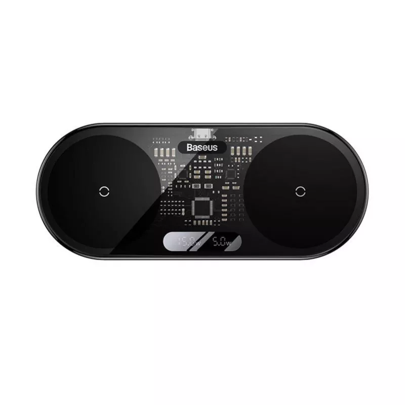 Baseus 2In1 20W Digital Led Display Headphones Schwarz Wireless Charging