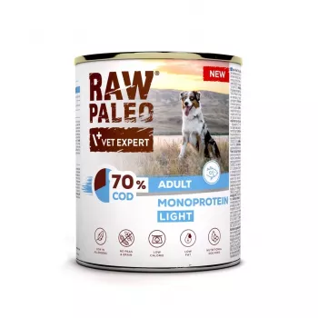 Nassfutter für Hunde VETEXPERT Raw Paleo Cod Light Adult 800 g — Dose, Fischgeschmack, 11,3 % Protein, 1,7 % Fett