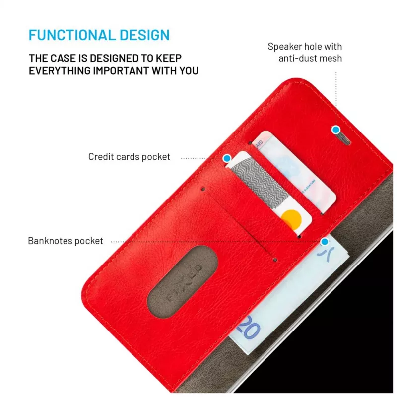 FIXED Leder-Buchetui für Samsung Galaxy A36 5G – rot, Front- und Rückseitenschutz, präzise Aussparungen