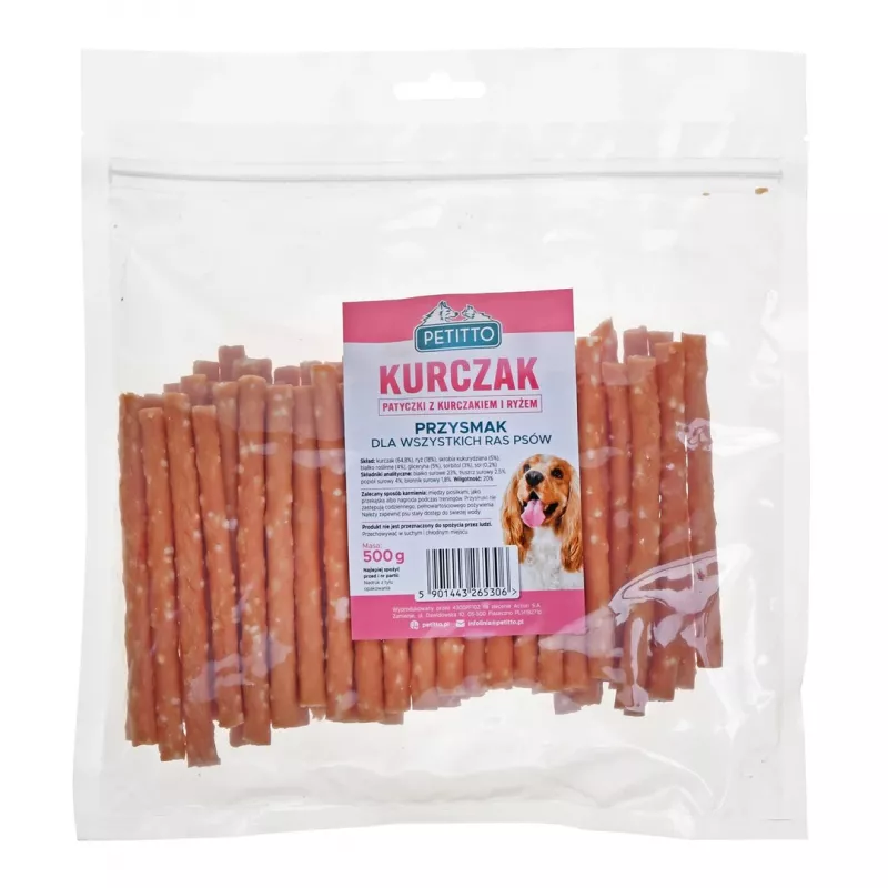 Hundeleckerli PETITTO Sticks mit Huhn und Reis 500 g — diätetischer Ergänzungssnack, Protein 23%, Fett 2,5%