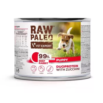 Nassfutter für Hunde VETEXPERT RAW PALEO Duoprotein Rind & Kaninchen Welpe 200g, 82,1% Feuchtigkeit, 9,8% Protein, für Junghunde