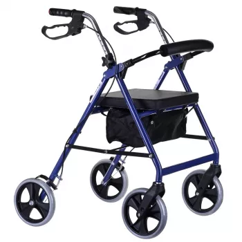 Rollator mit vier Rädern und Sitz, blau/schwarz