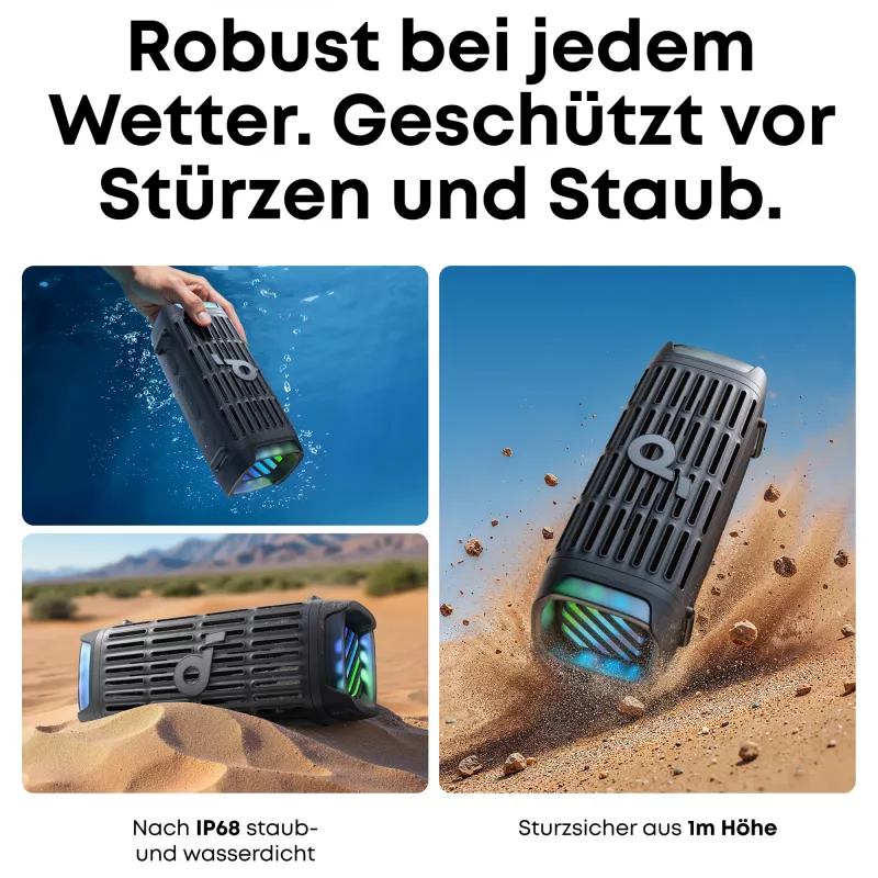 ANKER Soundcore Boom 3i schwarz robuster Outdoor Bluetooth Lautsprecher IP68 50W BassUp 16h Spielzeit Lichtshow TWS-Stereo