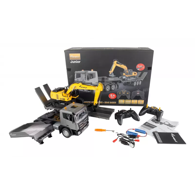 Amewi 2-in-1 Tieflader- und Bagger-Set G836E/G041E 1:24 RTR