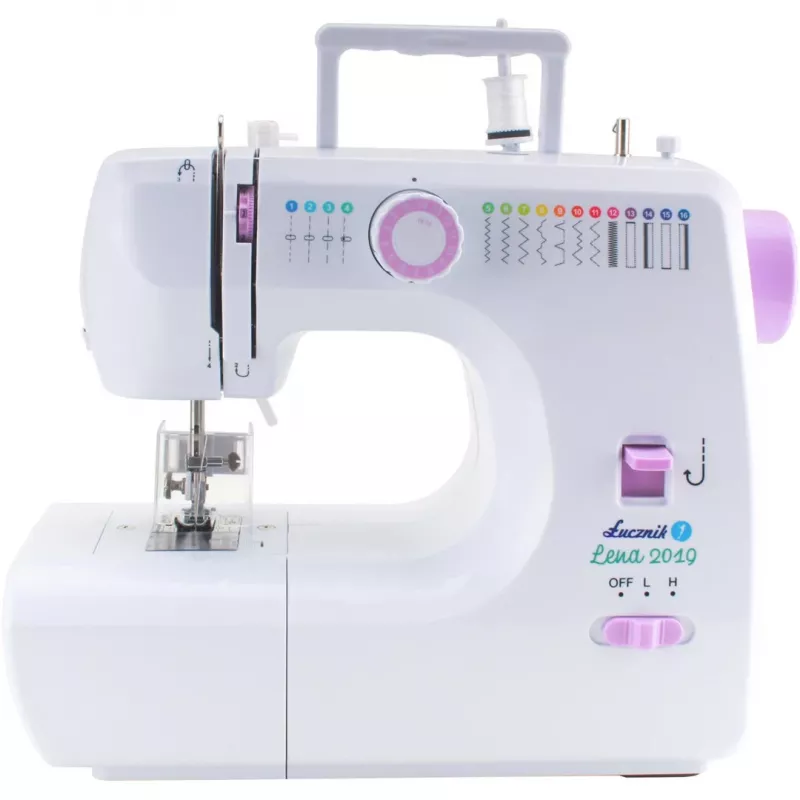 Mechanische Nähmaschine Lucznik Lena 2019 — einfaches mechanisches Modell, 16 Programme, 24 W, Freiarm, 4-Schritt-Knopfloch