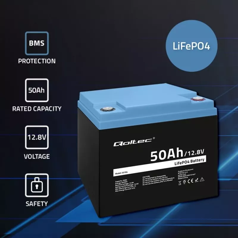 LiFePO4-Batterie QOLTEC 12,8 V 50 Ah (Modell 53704) für Backup und Energiespeicherung