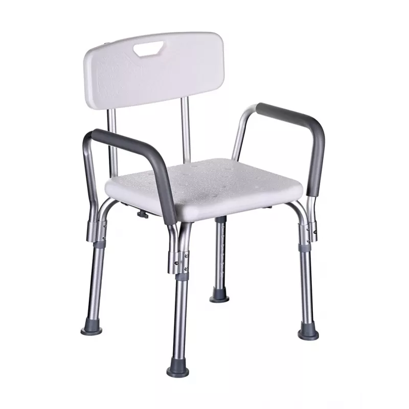 Duschstuhl ActionMed KP300AM mit Rückenlehne und Armlehnen, Polypropylen, höhenverstellbar 43–56 cm, Sitz 40×33 cm, max. Benutzergewicht 110 kg