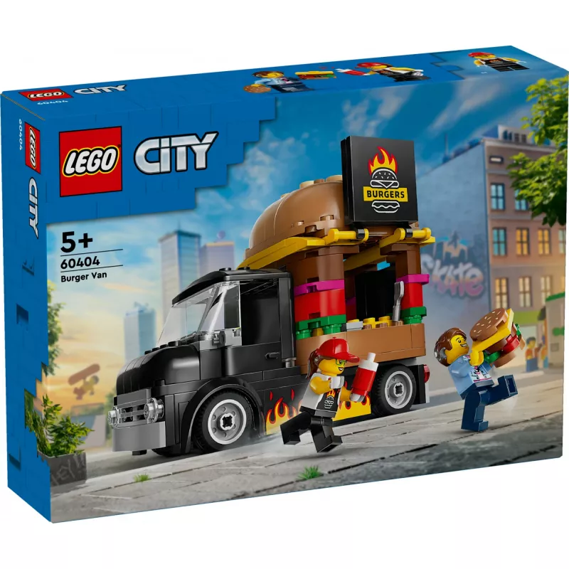 LEGO City Burger Van Food Truck Spielzeug für Jungen und Mädchen ab 5 Jahren, Fahrzeug-Bauspielzeug, Küchen-Spielset mit Verkäufer-Minifigur und Zubehör