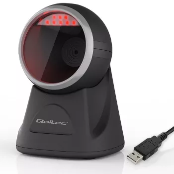 Qoltec Tisch-Barcode-Lesegerät für 1D- und 2D-Codes, QR-Scanner, Schwarz