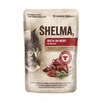 SHELMA mit Truthahn, Ente, Huhn und Rind in Sauce - Nassfutter für Katzen - 12x85g