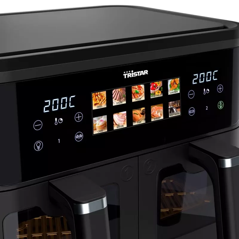 Heißluftfritteuse Tristar FR-9075 Double 9 L, 2500 W, Touch-Bedienung, LCD, schwarz, 60 °C min