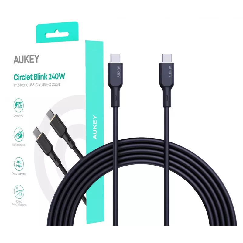 AUKEY CB-SCC241 USB-C Power Delivery PD 240W 5A 20V 1m Nylon Schwarz - D