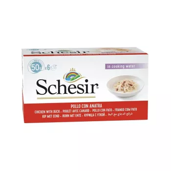 SCHESIR Hühnerfilets mit Ente in Brühe - Nassfutter für Katzen - 6x50g