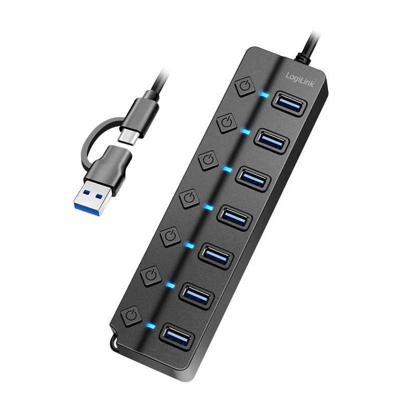 USB 3.2 Gen 1 Hub, 7 Port mit Ein-/Ausschalter, schwarz
