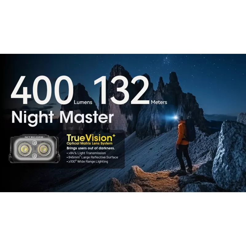 Stirnlampe Nitecore NU25 MCT — wiederaufladbare Stirnlampe, bis zu 400 Lumen, kompakte freihändige Beleuchtung