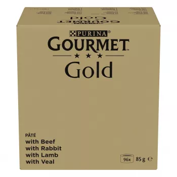 Nassfutter für Katzen Purina Nestlé GOURMET Gold Mus Mix — 96 x 85 g, 4 Sorten, ausgewachsene Katzen, 77,5 % Feuchtigkeit
