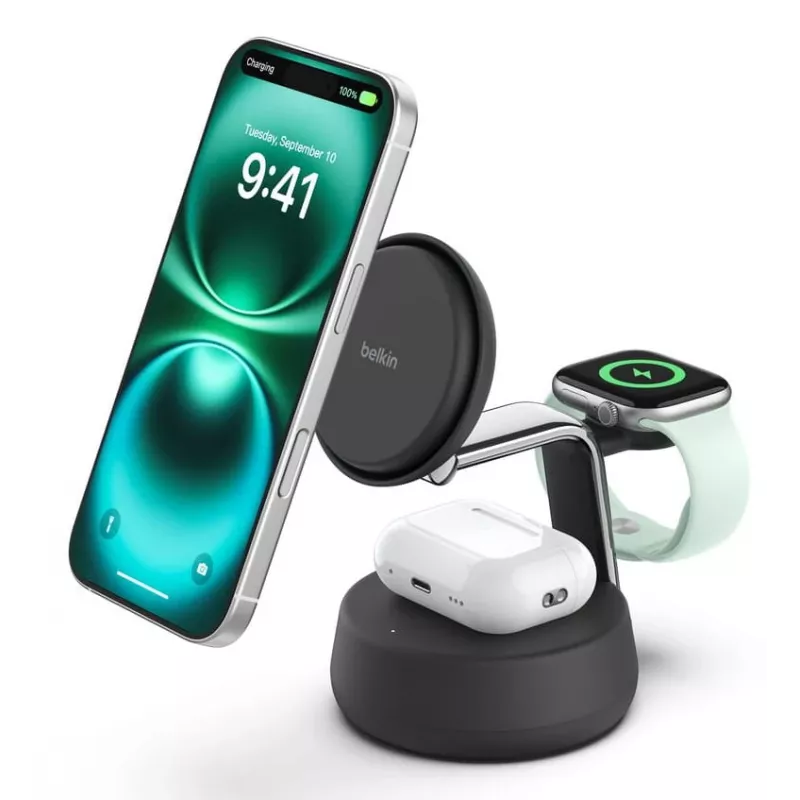 Indoor-Ladegerät Belkin UltraCharge Pro 25W Qi2 3-in-1 Magnetisches Ladegerät Charcoal