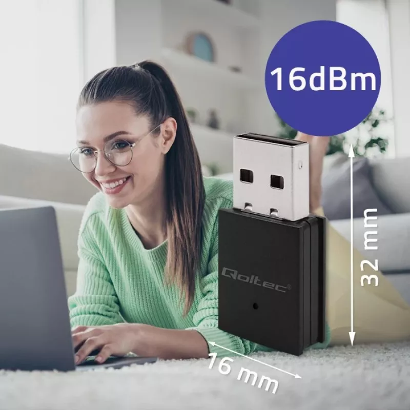 Kompakter kabelloser Mini-USB-WLAN-Adapter QOLTEC 57007 – Single-Band 2,4 GHz, bis zu 150 Mbit/s, interne Antenne