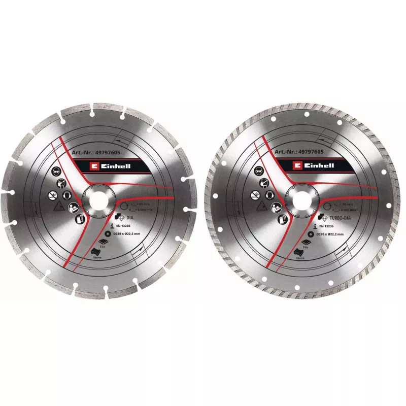 Diamanttrennscheiben-Set für Winkelschleifer EINHELL 230×22,23×1,8 mm, Turbokranz, 2 Stück