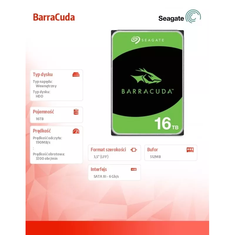 Seagate Barracuda 16TB interne Festplatte 7200 RPM 512 MB 3.5 Zoll Serial ATA
