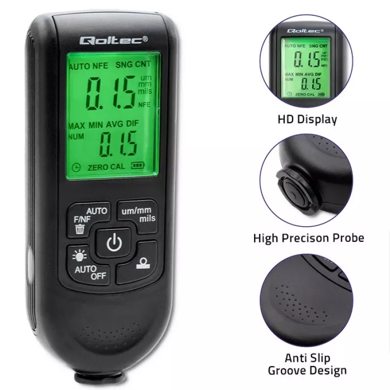 Qoltec Lackdickenmessgerät mit LCD-Display | 0~2000 µm