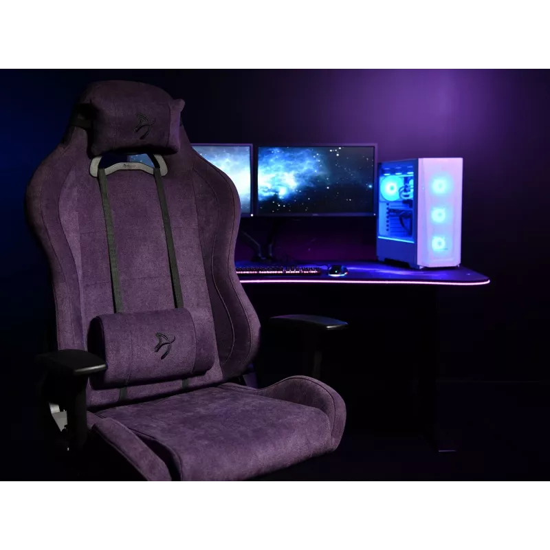 Gaming-Stuhl Arozzi Torretta SoftFabric Lila – ergonomisches Design, verstellbare Armlehnen, neigbare Rückenlehne