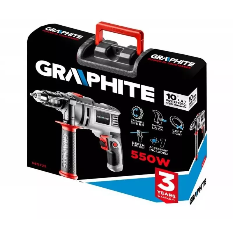 Graphite 58G725 Bohrmaschine 3000 RPM mit Schlüssel Grau