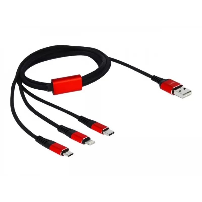 DeLOCK - Kabel nur zum Laden - Lightning / USB - USB (M) auf Micro-USB Typ B, Lightning, USB-C (M) - 1,0 m - Geschirmt - Schwarz (85892)