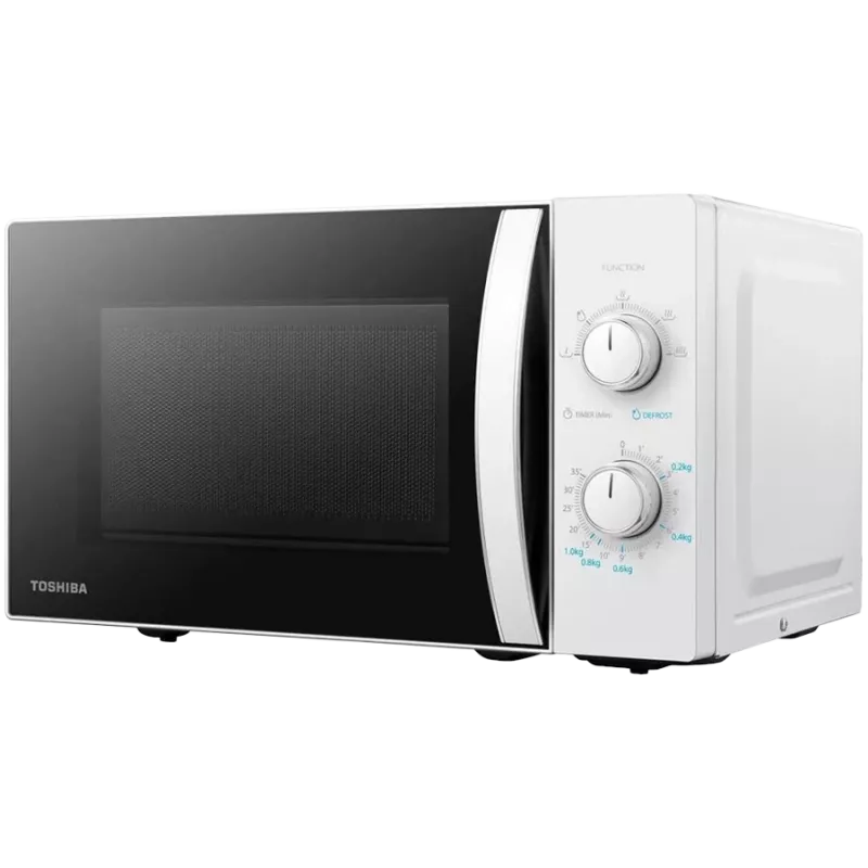 Mikrowellenherd, Volumen 20L, mechanische Steuerung, 800W, 5 Leistungsstufen, LED-Beleuchtung, Auftaufunktion, Signal bei Garzeitende, Farbe: Weiß