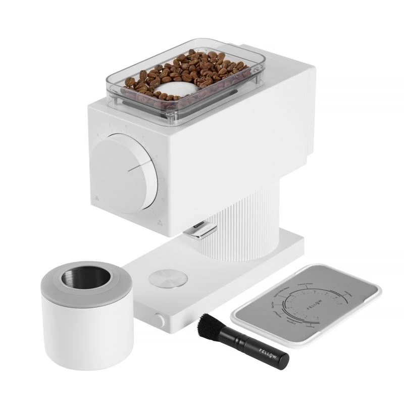 Elektrische Kaffeemühle Fellow Ode Gen 2 — 140 W, Edelstahlmahlwerk, 100 g Kapazität, weiß