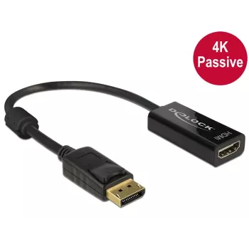 DeLOCK - Video-/Audio-Adapter - DisplayPort / HDMI - DisplayPort (M) - HDMI, 19-polig (W) - 20 cm - (DisplayPort 1.2) - Schwarz (62609)