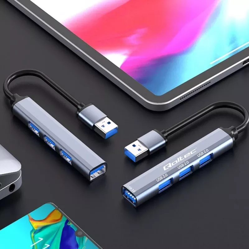 USB-Hub QOLTEC 53793 — USB 3.0 Eingang, 3× USB 2.0 Anschlüsse